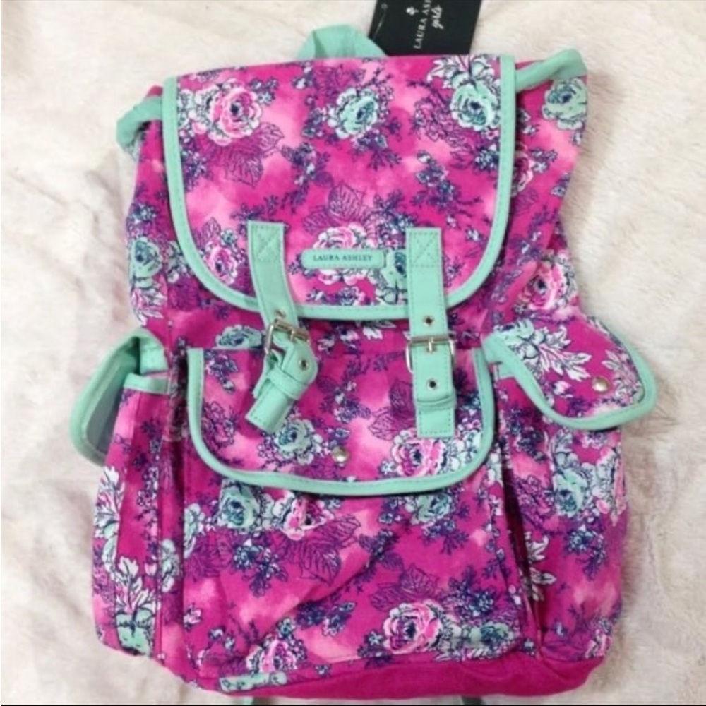 New girls teen women’s Laura Ashley Pink and Mint Floral Backpack school